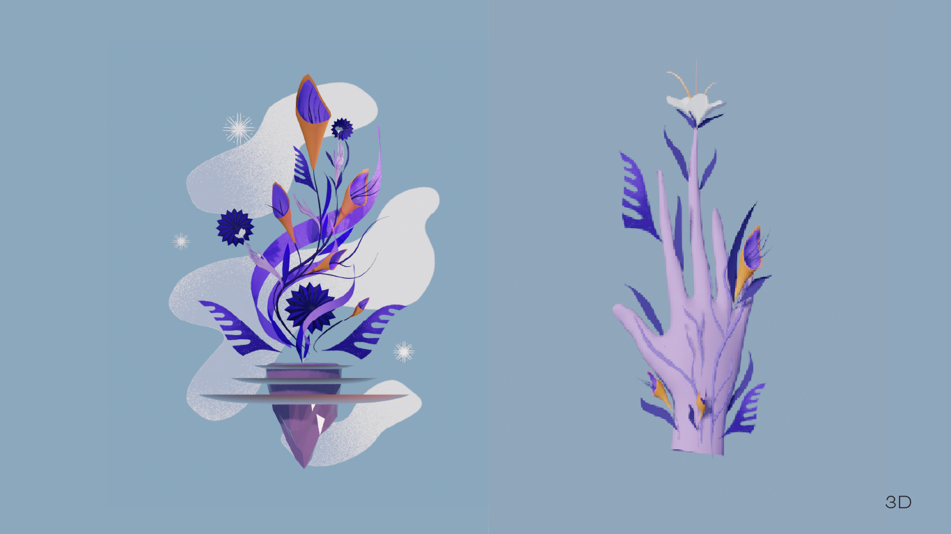 3D model of the plant-human hybrid form sculpted in Gravity Sketch and refined in Blender