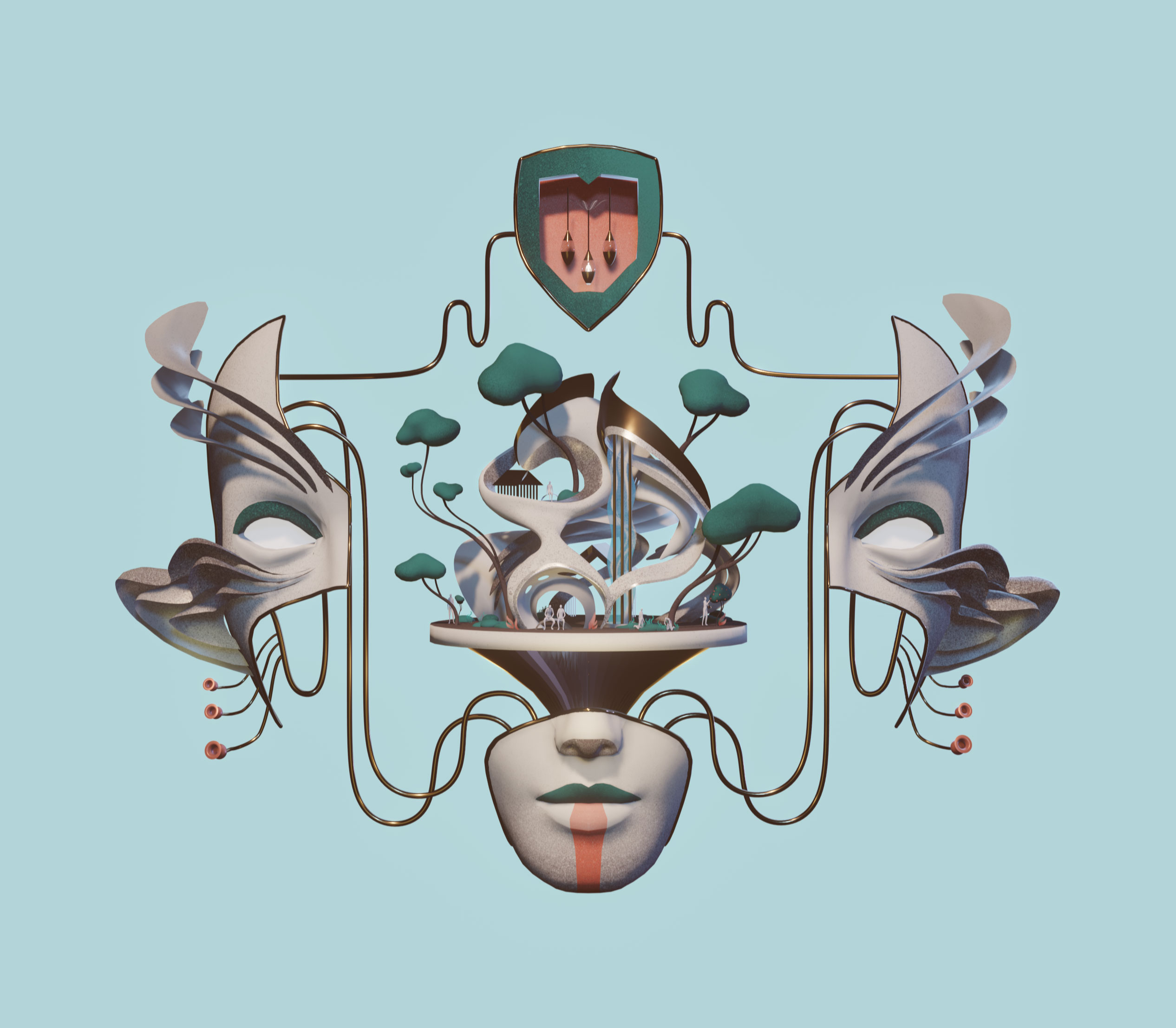 Crossroads — nature path mask showing a sustainable future rooted in ecological harmony