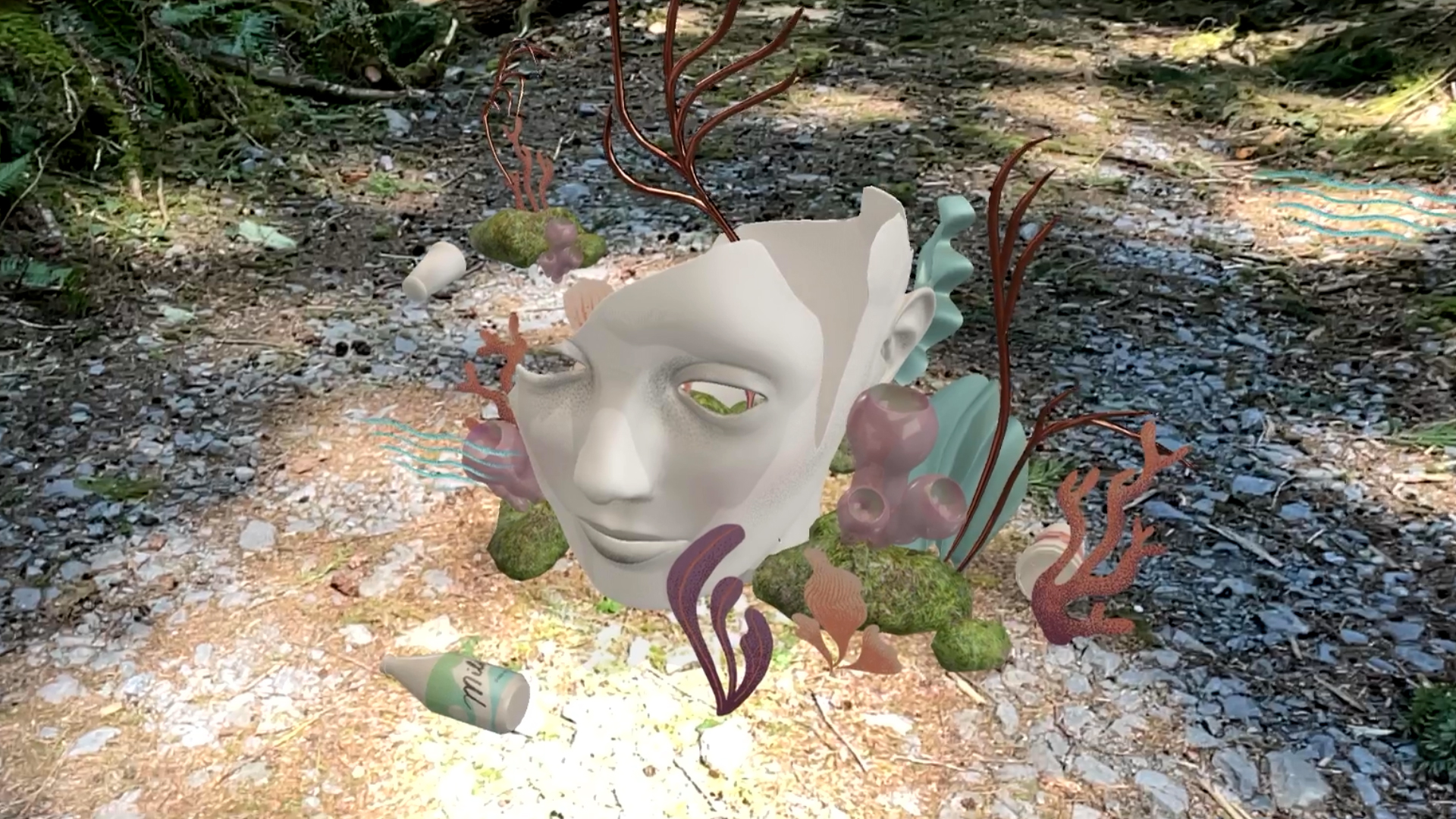 Earth Day AR — forest face flooding scene showing rising water in the physical environment