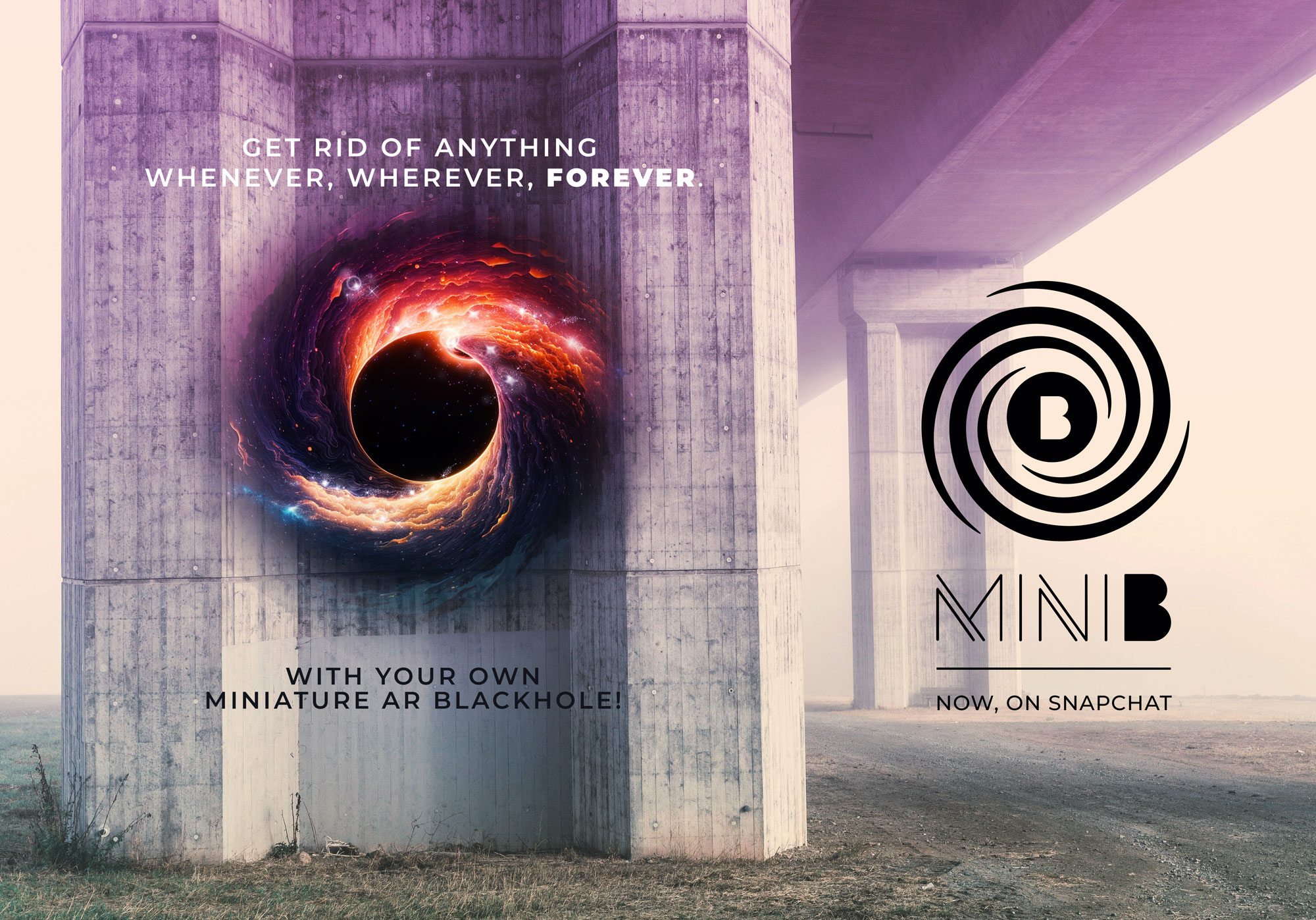 MiniB AR blackhole — exterior environment composition showing the AR experience in the real world