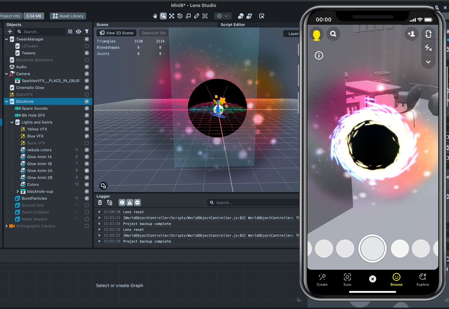 MiniB AR interface — blackhole lens experience in landscape orientation