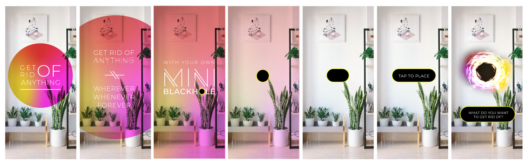 MiniB user flow diagram — interaction sequence from entering a name to the blackhole absorption ritual
