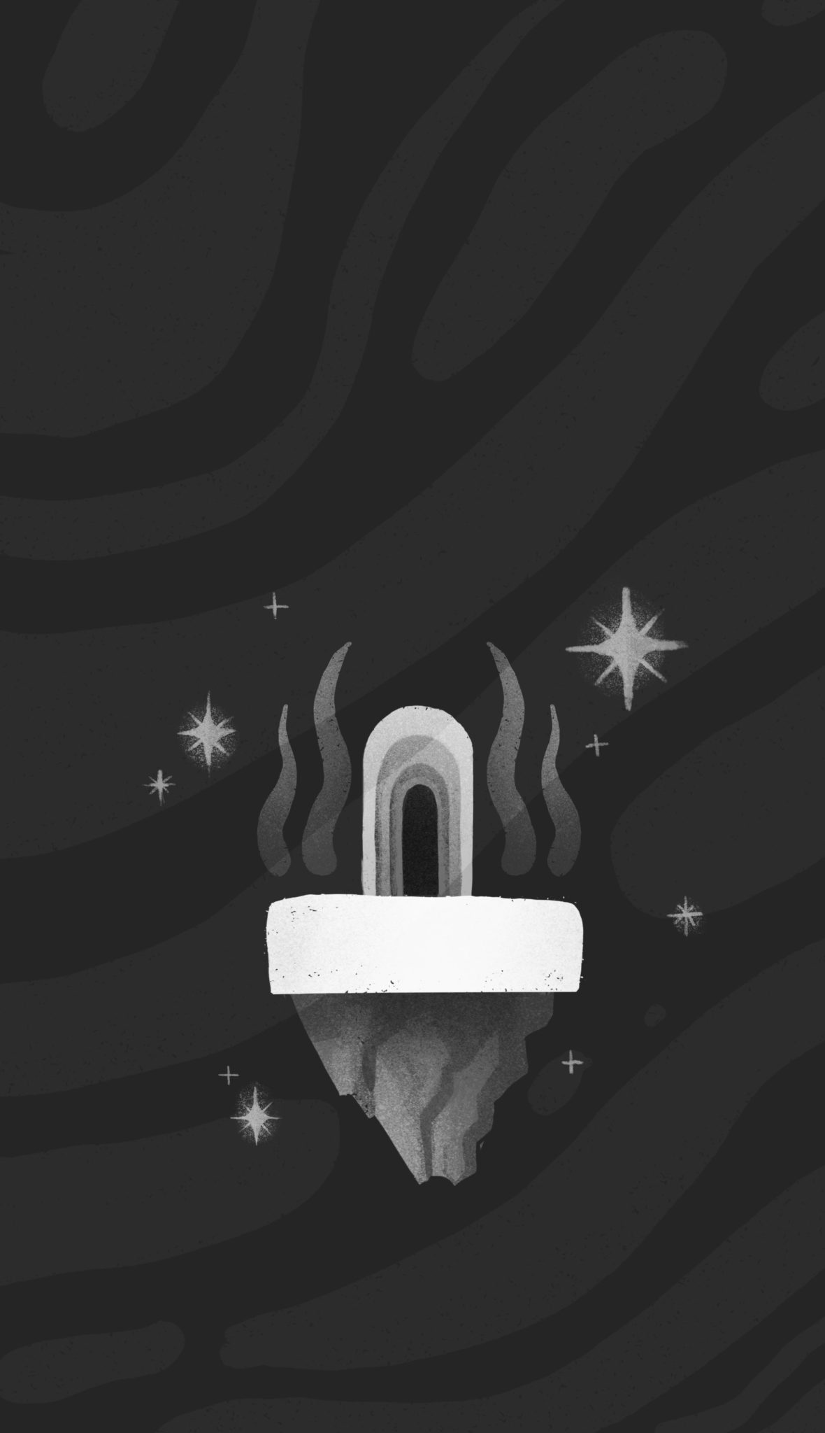 The Door — island illustration before entering the door, black and white