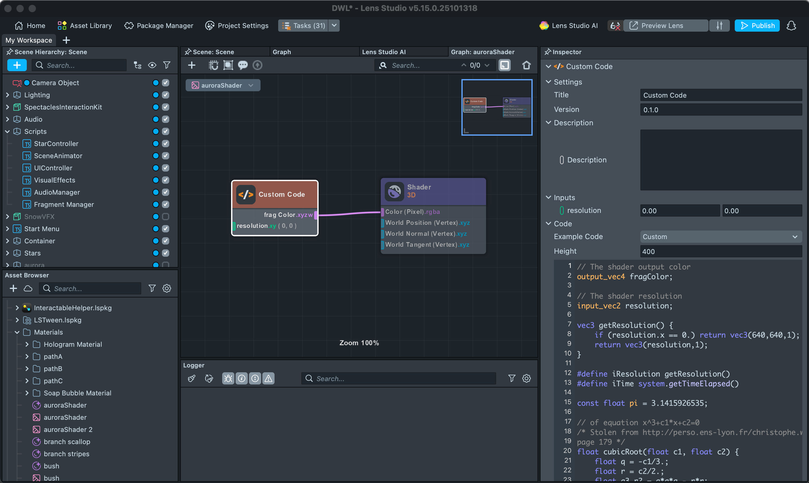Lens Studio — particle effects and shaders powering the AR visuals