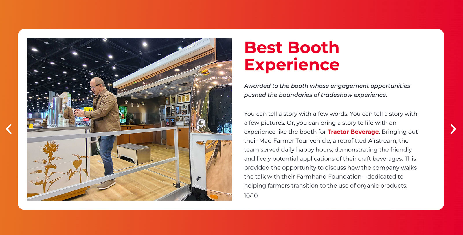 Best Booth Experience award — Tractor Beverage Co. at the 2025 National Restaurant Association Show